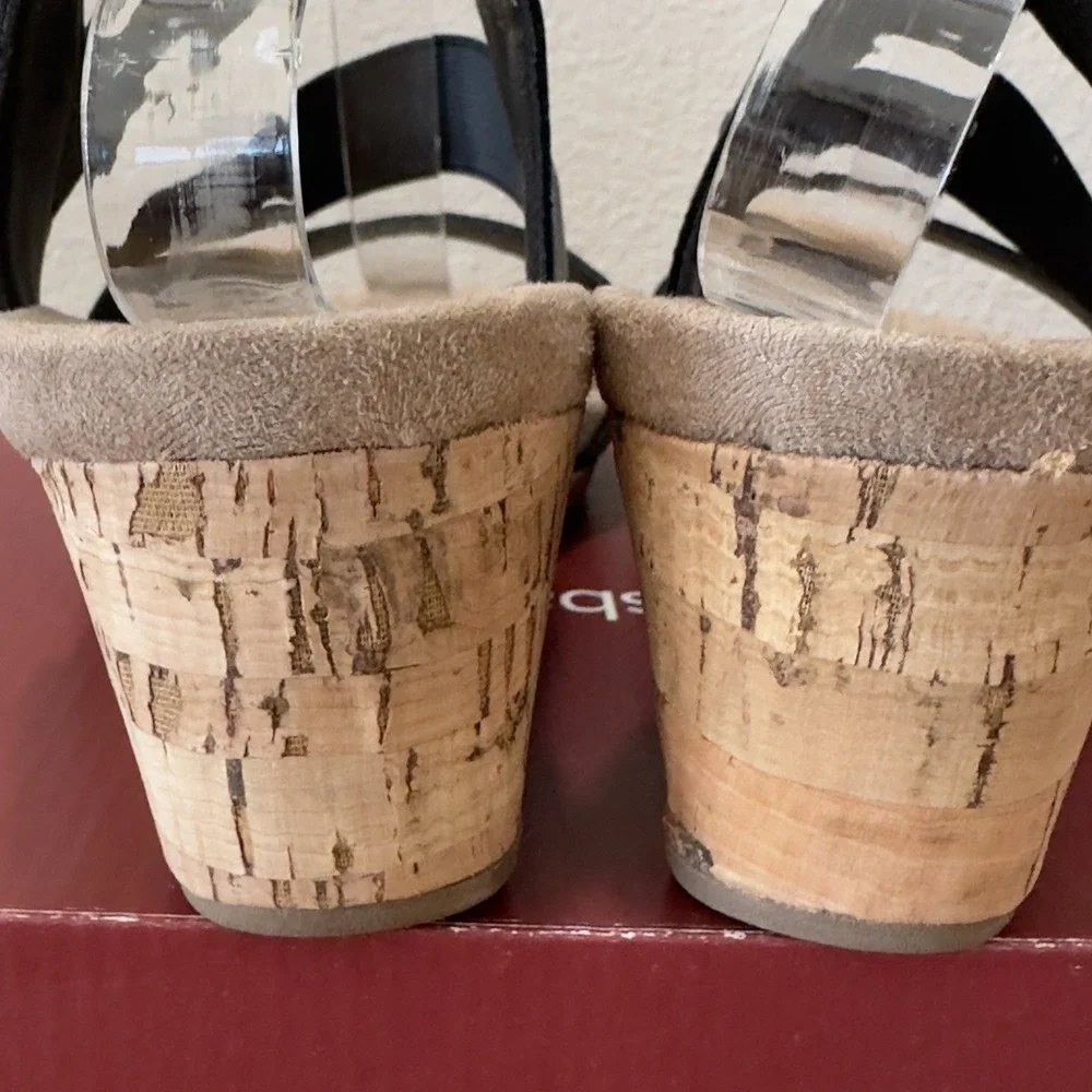 Dress‎ Barn Cork Wedge Heels Espadrilles Black TINA Womens Size 8 Worn1 Sandals